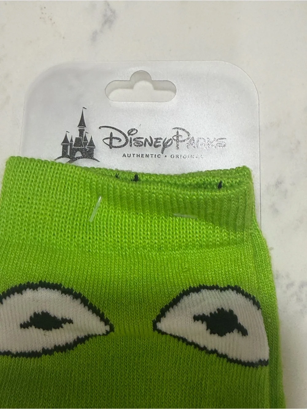 Disney Bright Green Kermit Face Kids Crew Socks with Red & Pink Mouth
